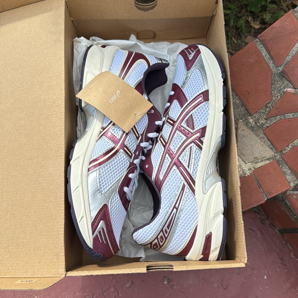 ASICS White and Maroon Athletic Shoes